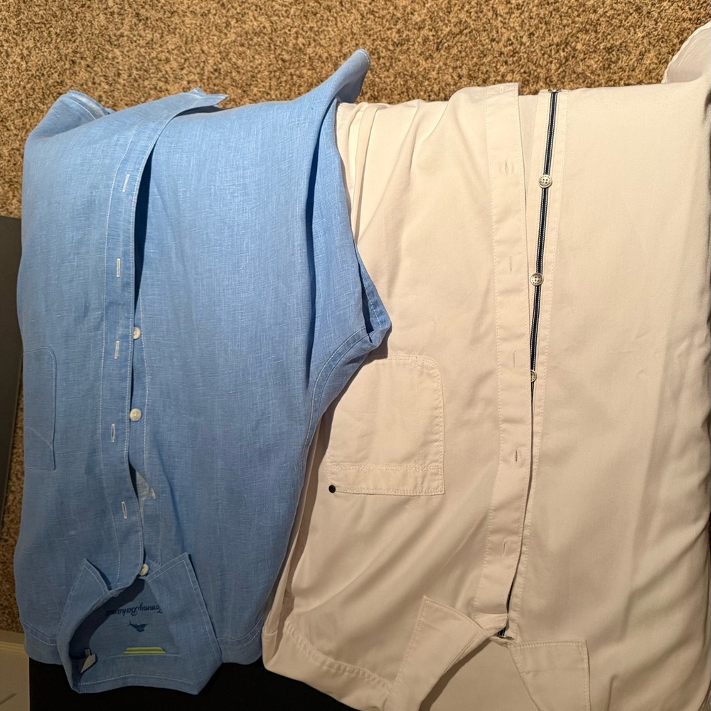 Tommy Bahama Light Blue and Cream Button Down Shirts-long sleeves.